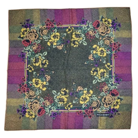 YSL Yves Saint Laurent Silk Scarf Square Amazing Rose Flower Print - Picture 1 of 10